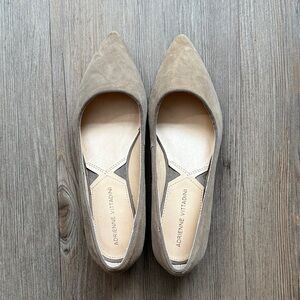 Adrienne Vittadini Pointed-Toe Taupe Suede Flats
